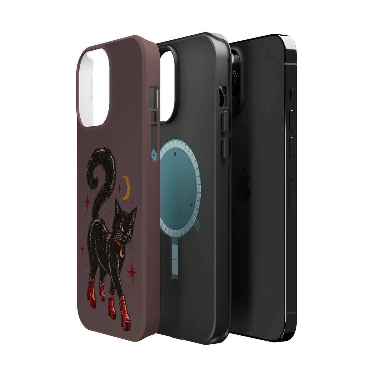 Black Cat in Red Boots MagSafe Phone Case, alternate view