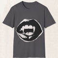 Vampire Fangs Graphic Tee – Gothic Lips & Fangs Shirt – Charcoal