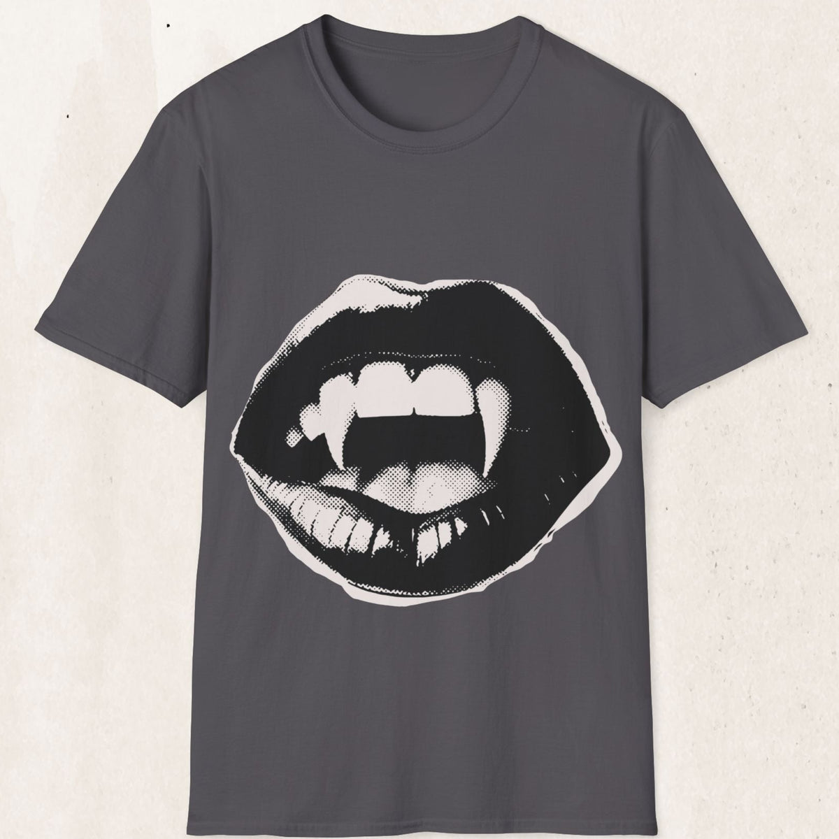 Vampire Fangs Graphic Tee – Gothic Lips & Fangs Shirt – Charcoal