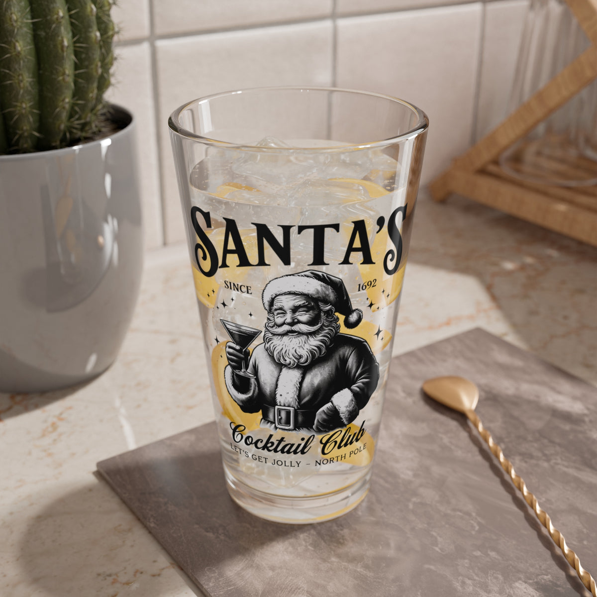 Santa's Cocktail Club 16oz Holiday Cocktail Glass, alternate view