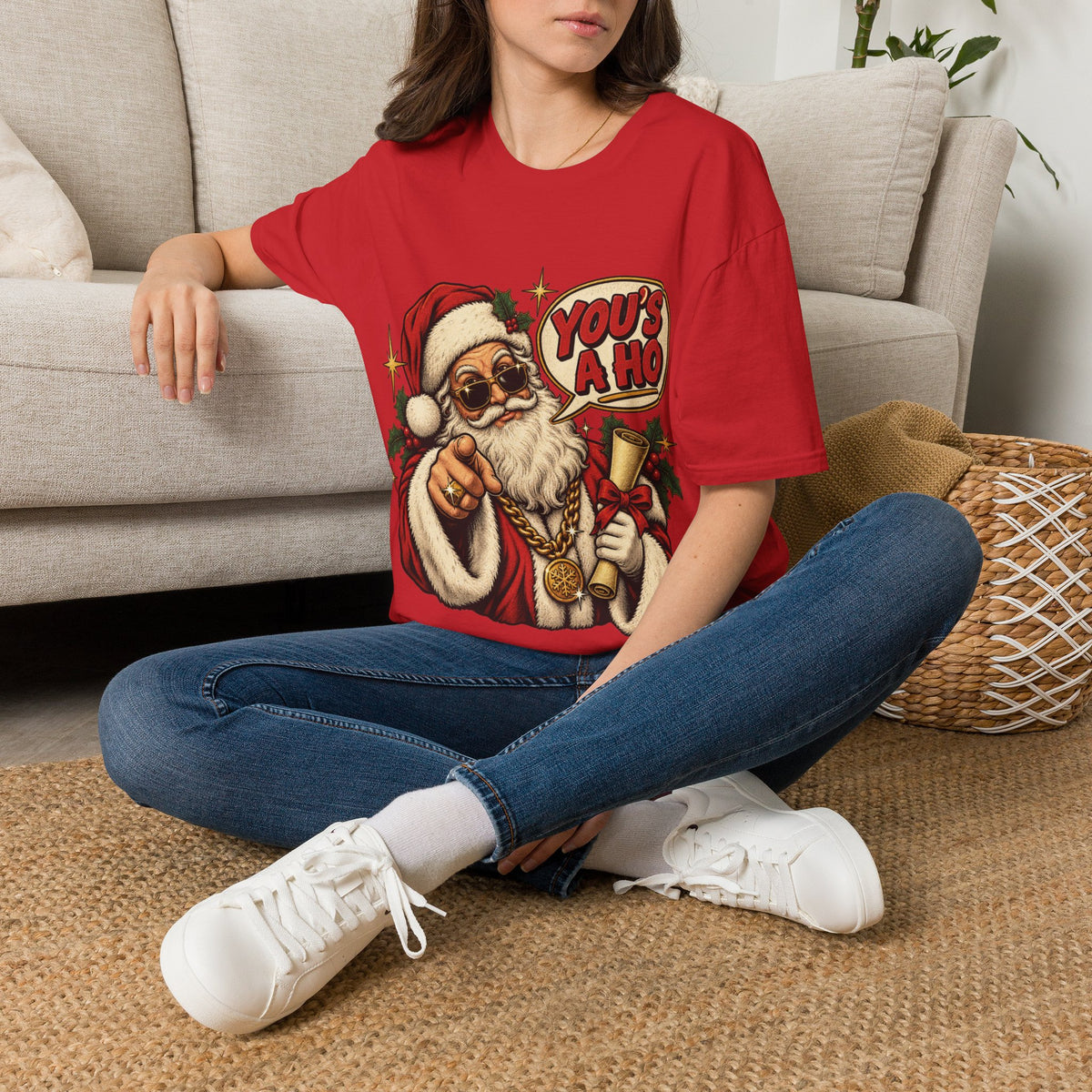 Santa Claus “You’s a Ho” Funny Christmas Tee Printify