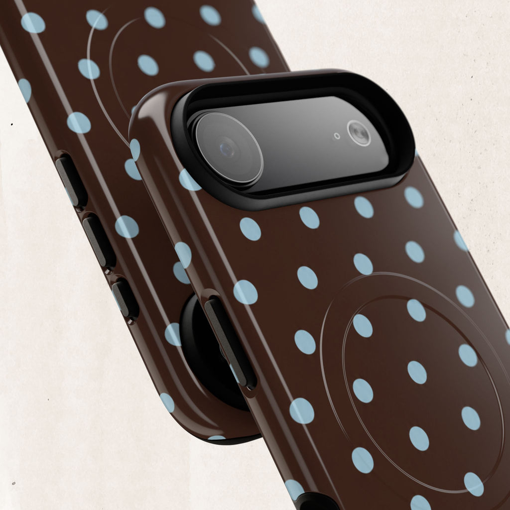 Polka Dot Magnetic Tough Phone Case — Brown with Light Blue Dots