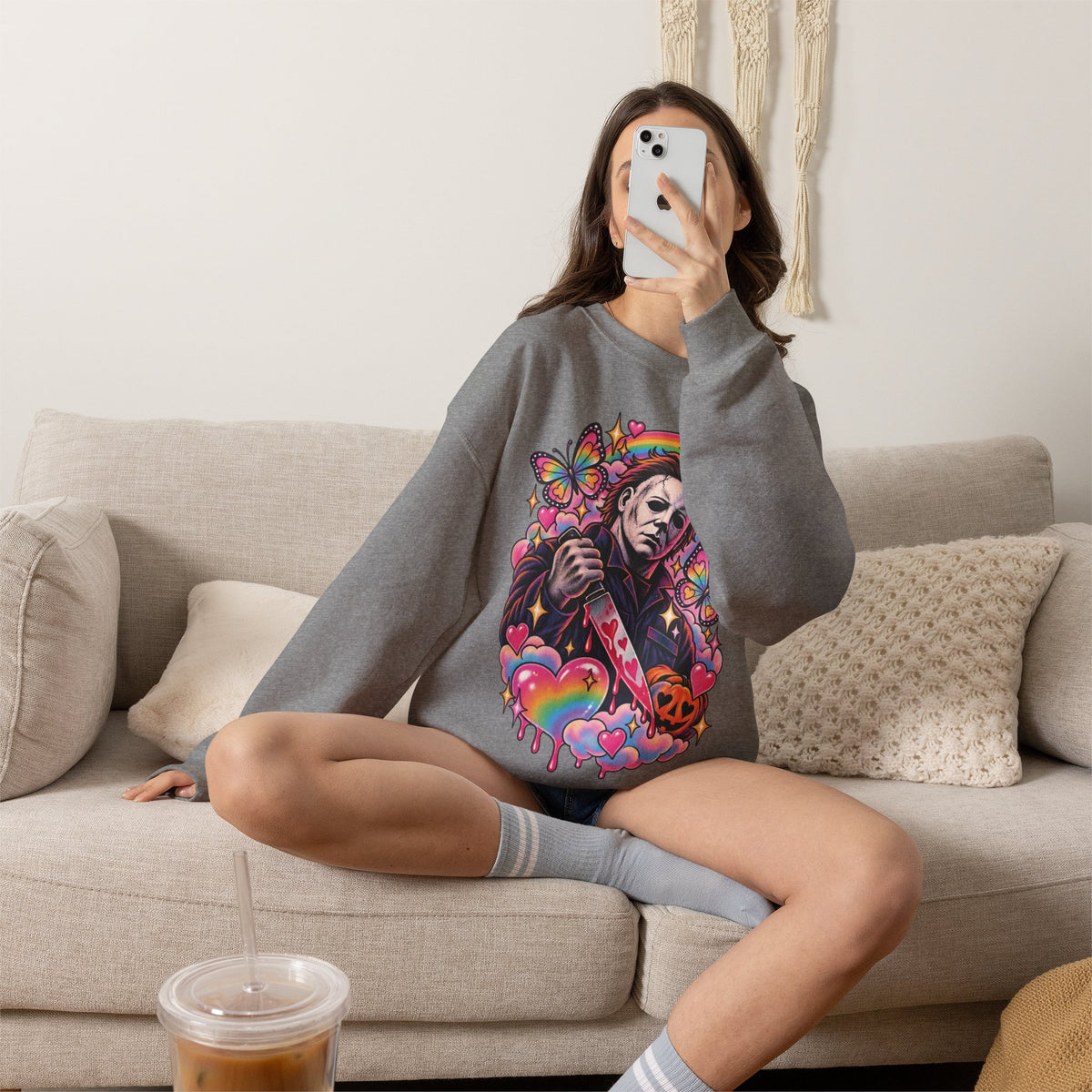 Colorful Michael Myers Horror Heart Crewneck