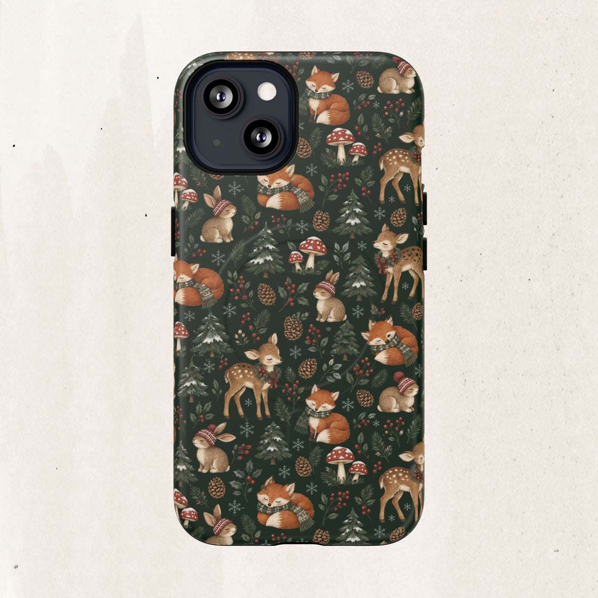 Magnetic Phone Case — Woodland Fox & Deer Holiday Pattern