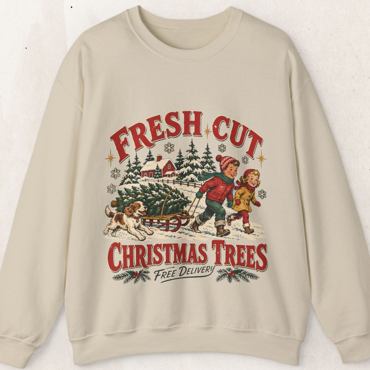 Fresh Cut Christmas Trees Sweatshirt, Vintage Christmas Tree Farm Crewneck