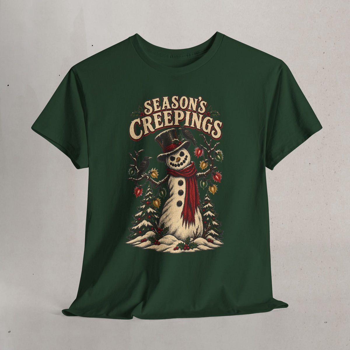 Season's Creepings Snowman Tee — Vintage Spooky Holiday T-Shirt