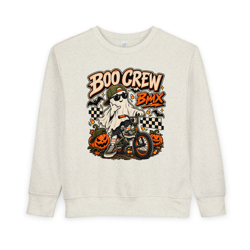 Boo Crew BMX Toddler Sweatshirt - Halloween Ghost Rider Graphic Kids Sweater, Spooky Biker Fall Outfit