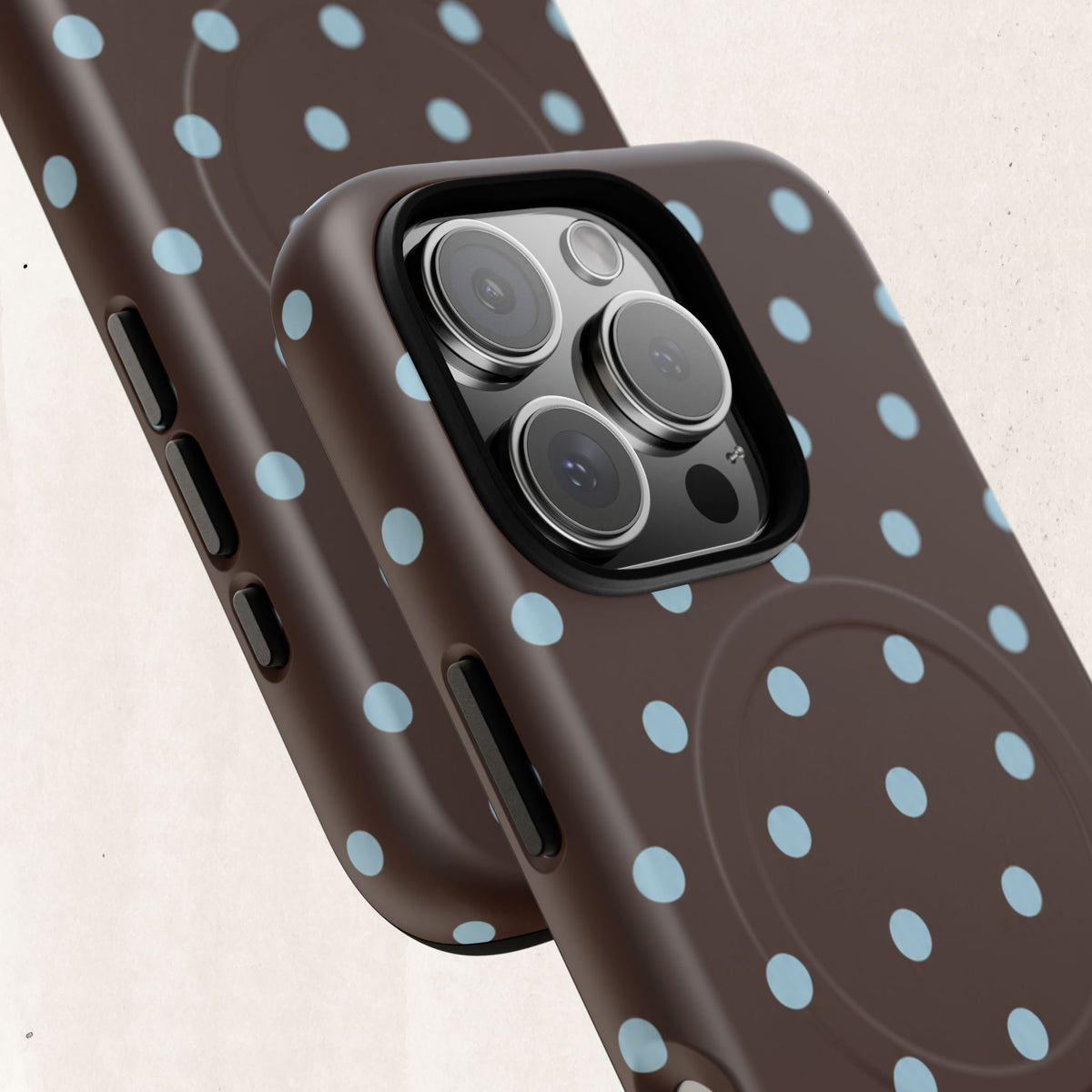 Polka Dot Magnetic Tough Phone Case — Brown with Light Blue Dots