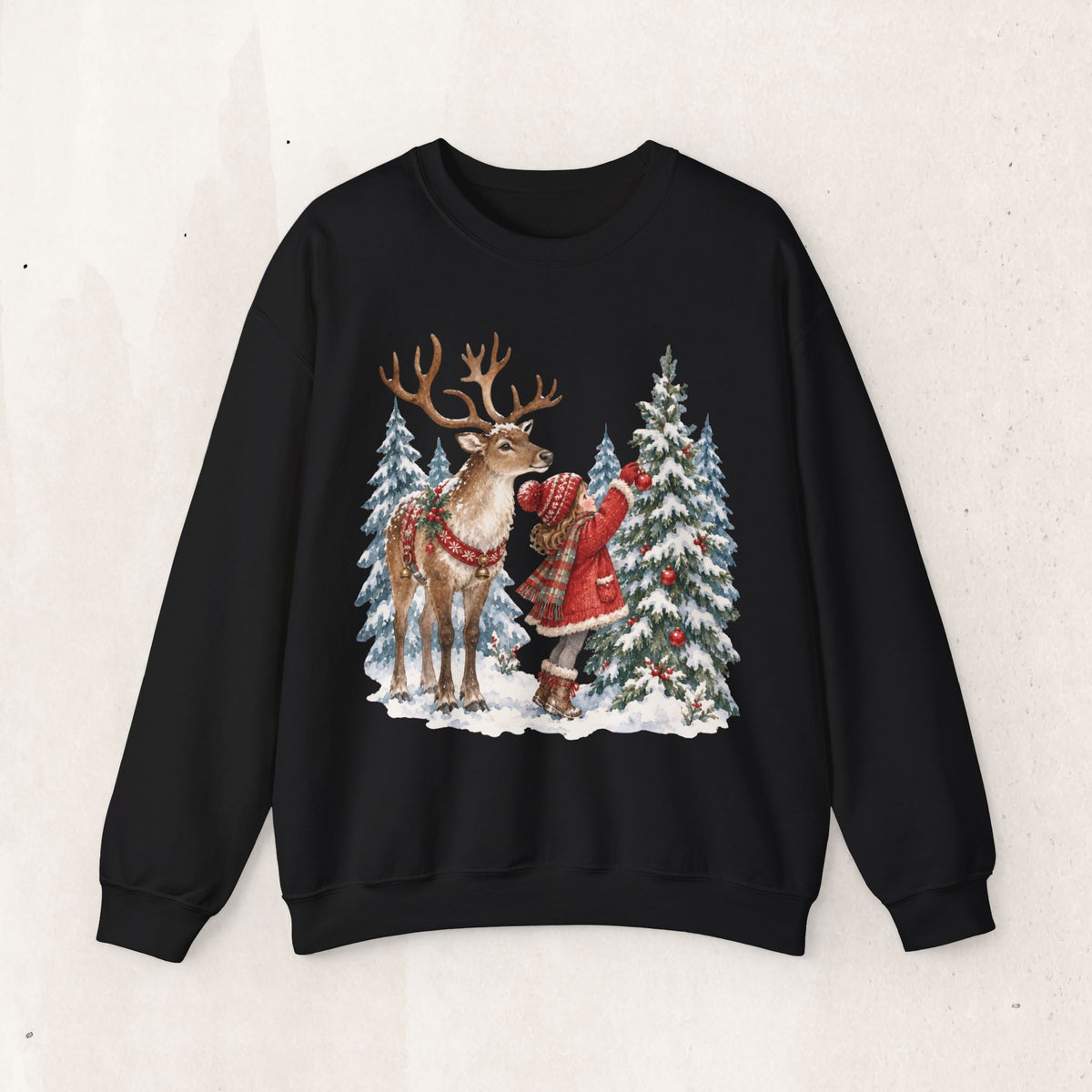 Christmas Reindeer and Gnome Sweatshirt, Woodland Reindeer Crewneck