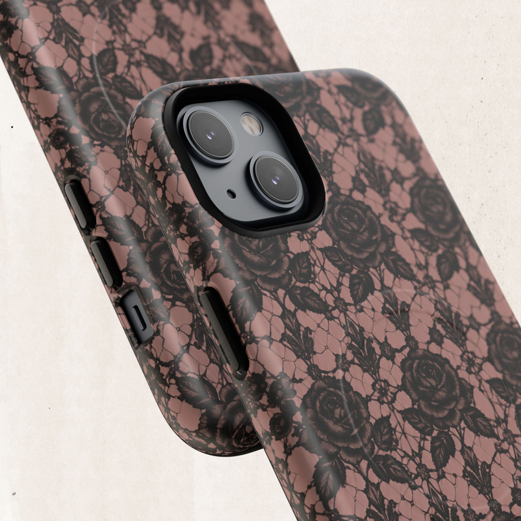 Vintage Black Lace Rose Pattern Phone Case