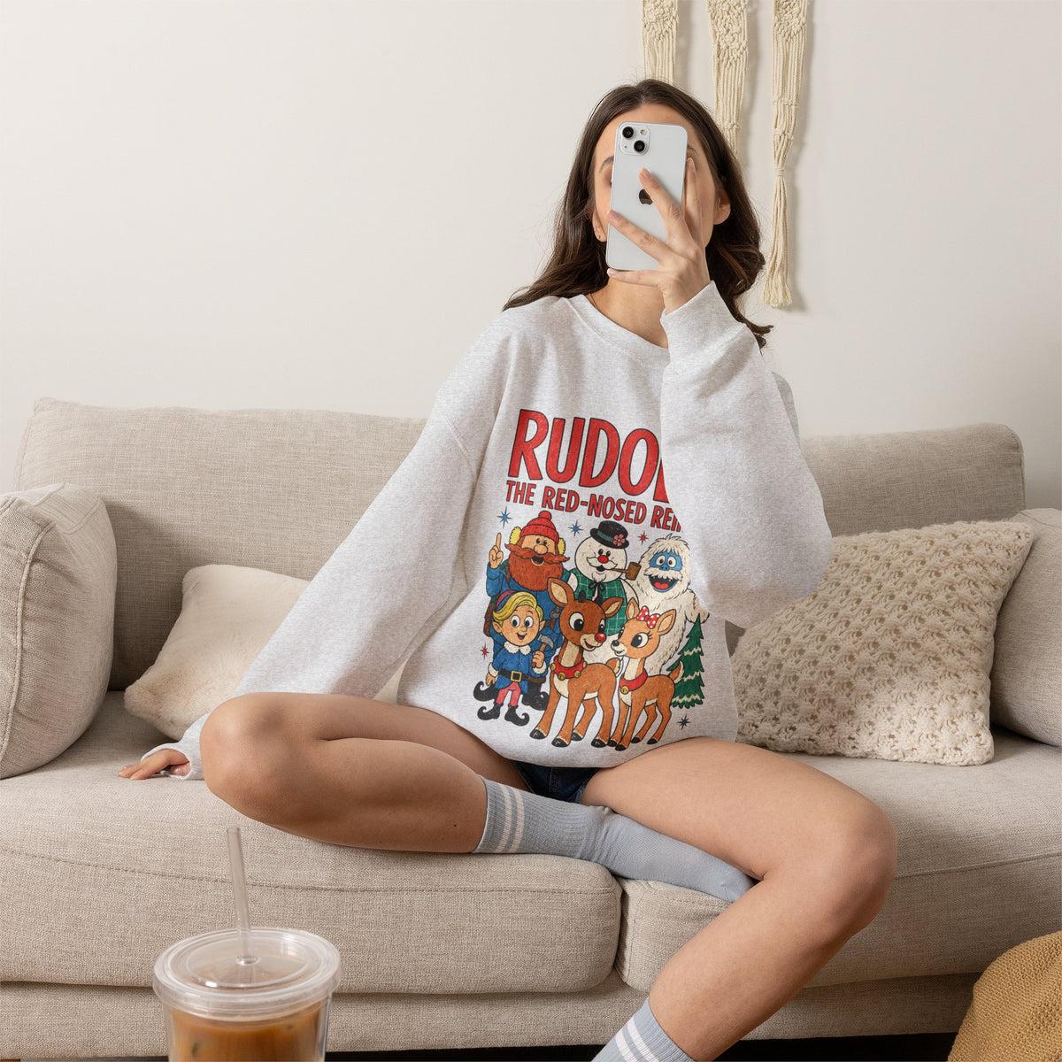 Rudolph The Red-Nosed Reindeer Vintage Crewneck Sweatshirt in Ash, alternate view