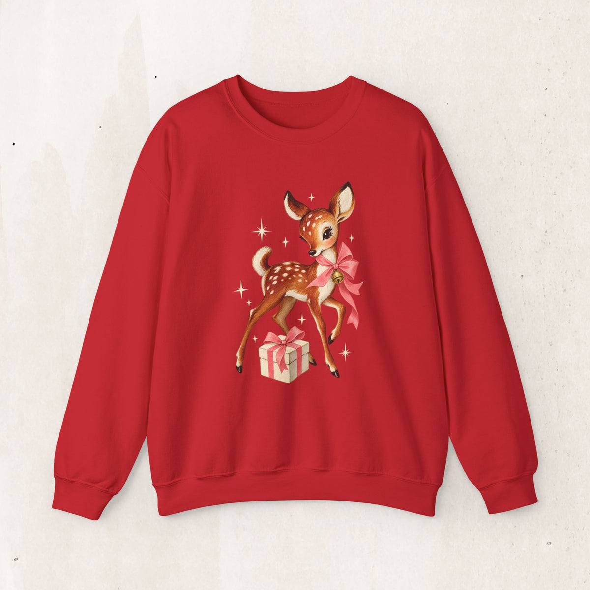 Christmas fawn with gifts woodland crewneck sweatshirt