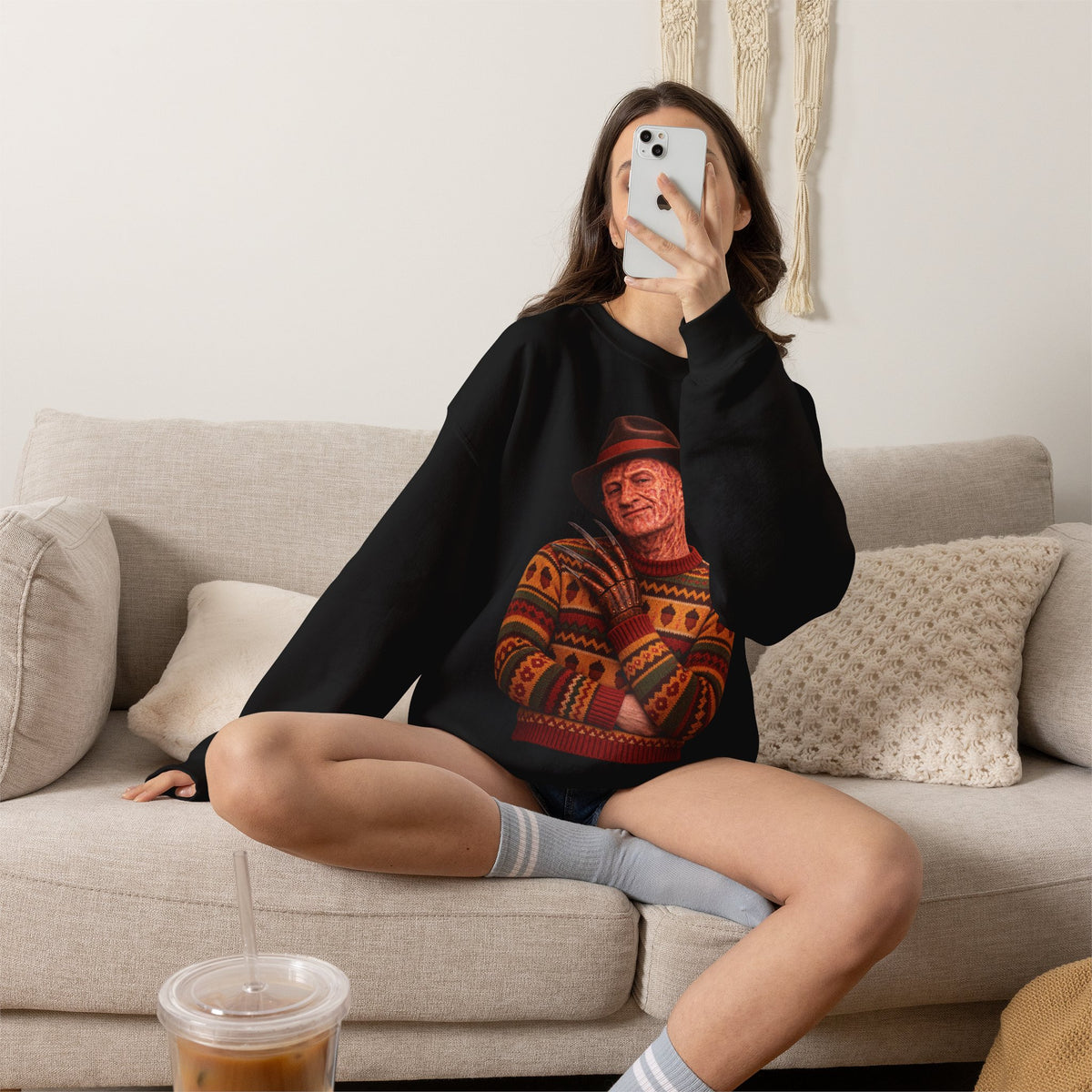 Freddy Krueger Thanksgiving horror crewneck sweatshirt in black