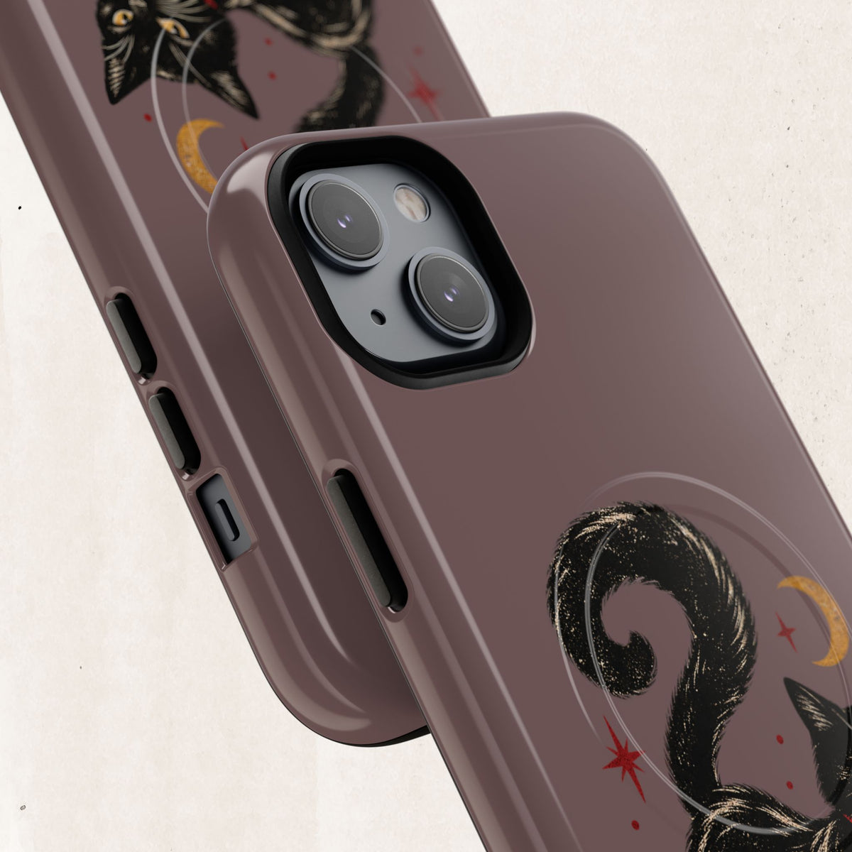 Magnetic Phone Case — Black Cat in Red Boots Design