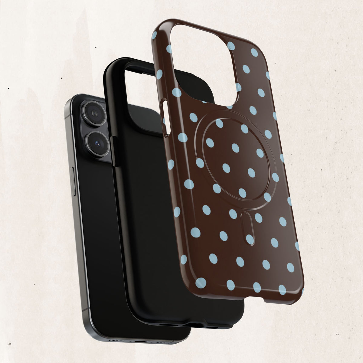 Polka Dot Magnetic Tough Phone Case — Brown with Light Blue Dots