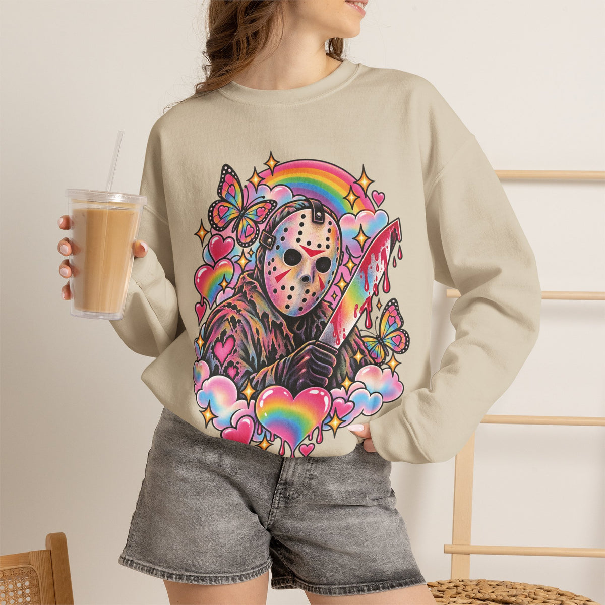 Jason Mask Rainbow Horror Crewneck Sweatshirt
