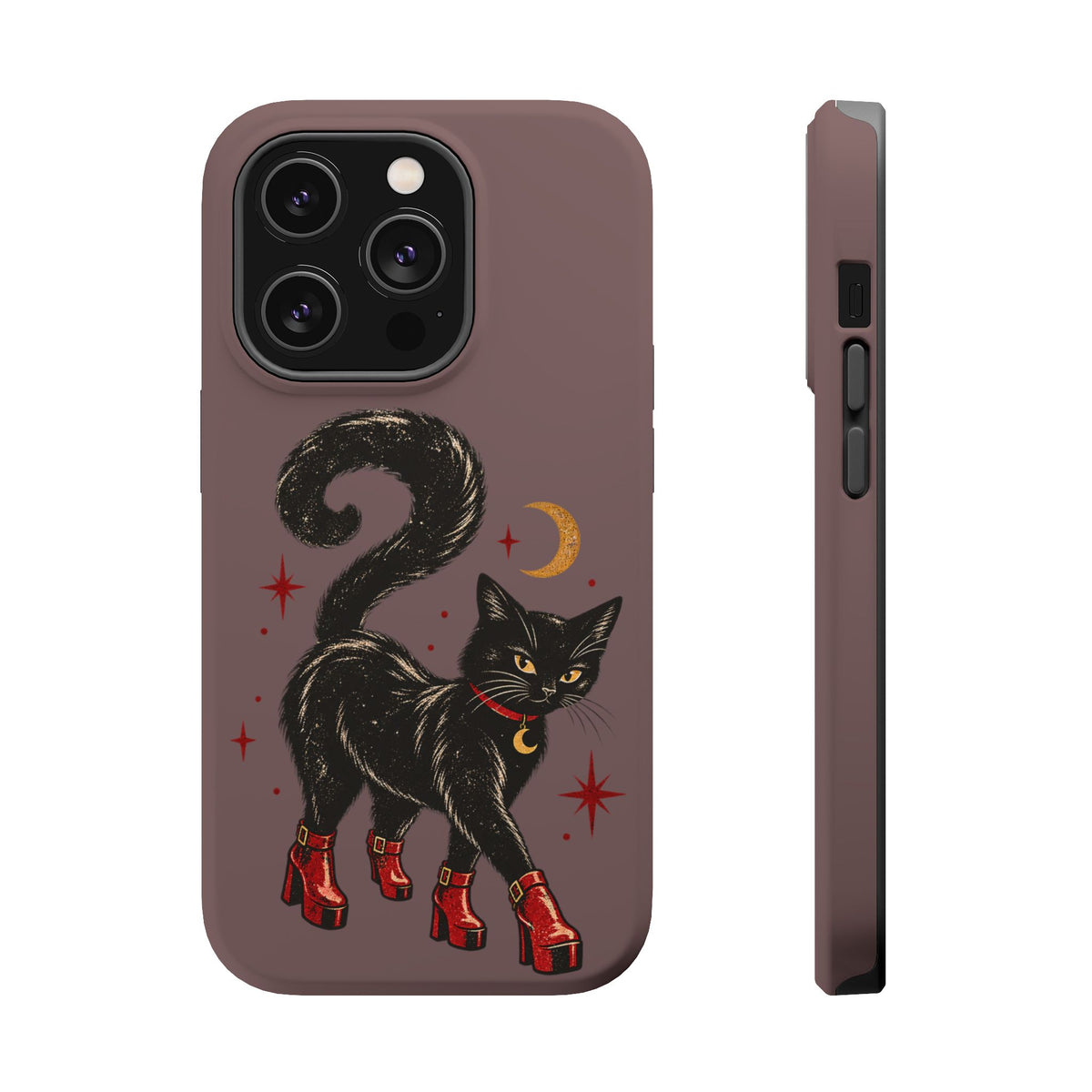 Black Cat in Red Boots MagSafe Phone Case, alternate view