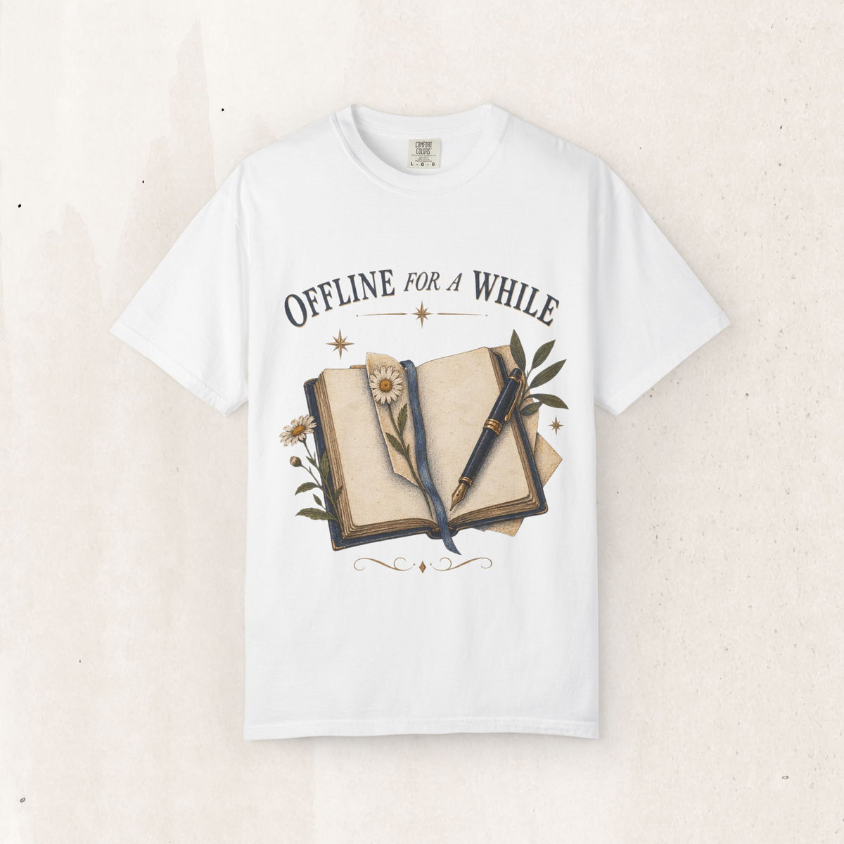 Offline for a While Tee – Journal Graphic Bookish Shirt – White