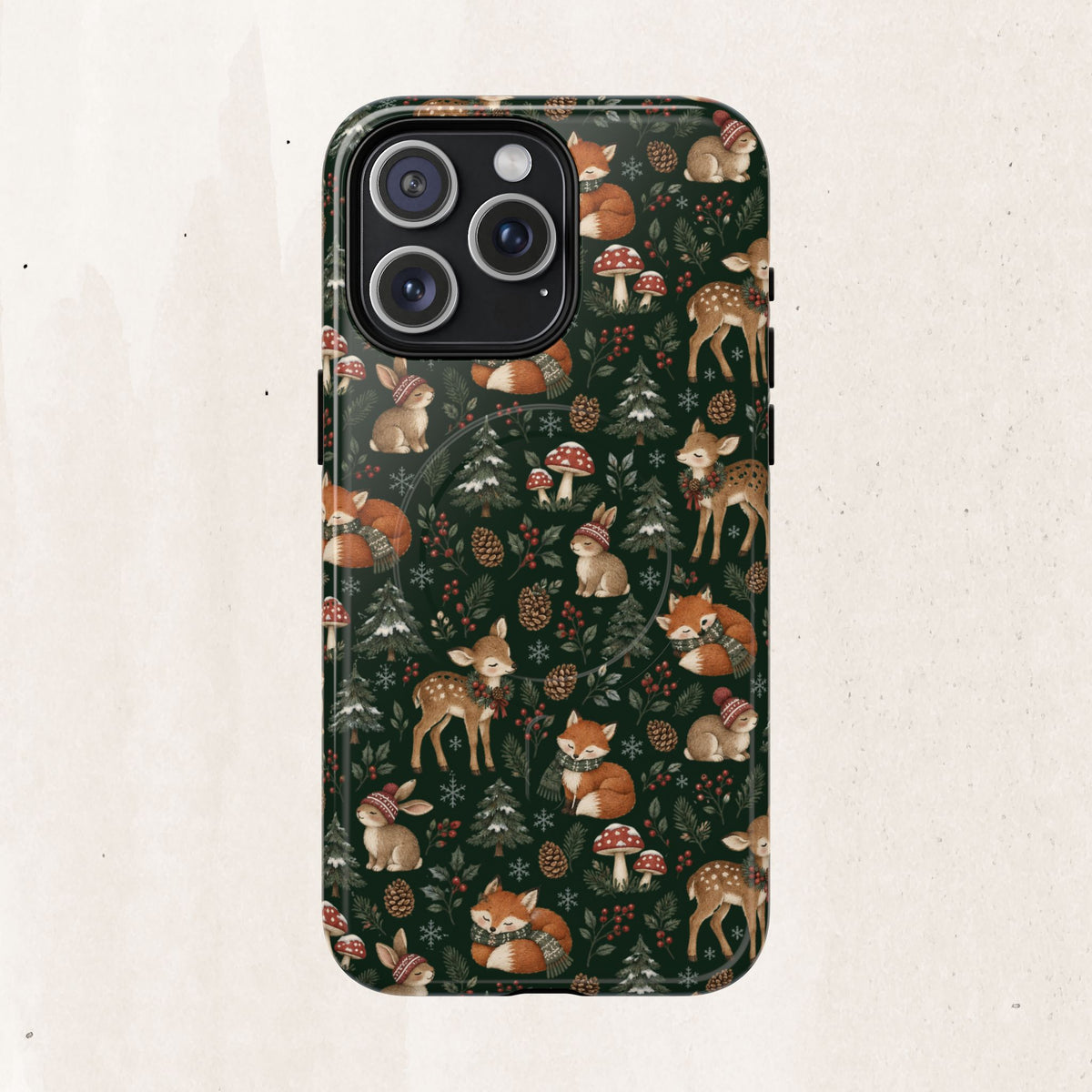 Magnetic Phone Case — Woodland Fox & Deer Holiday Pattern