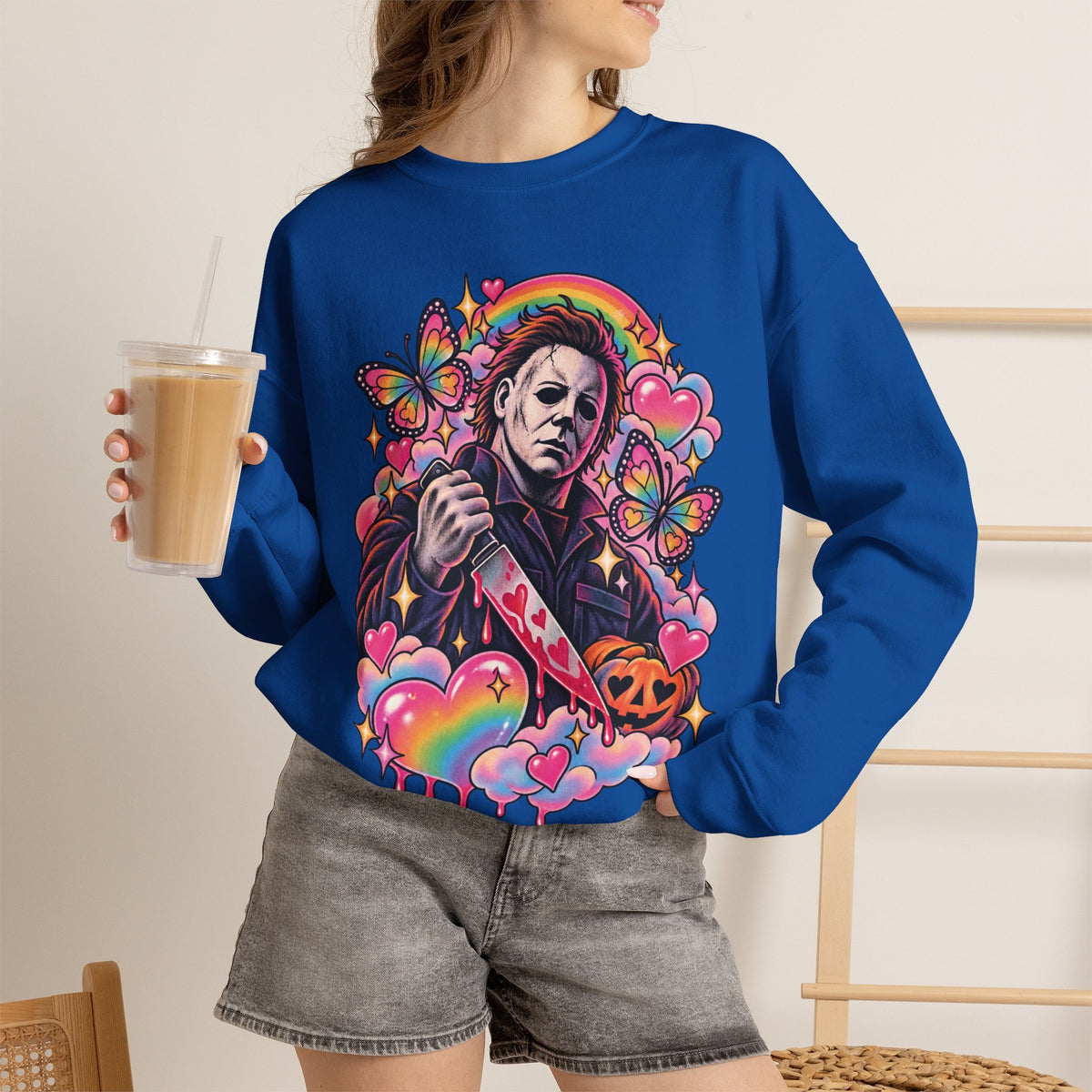 Colorful Michael Myers Horror Heart Crewneck