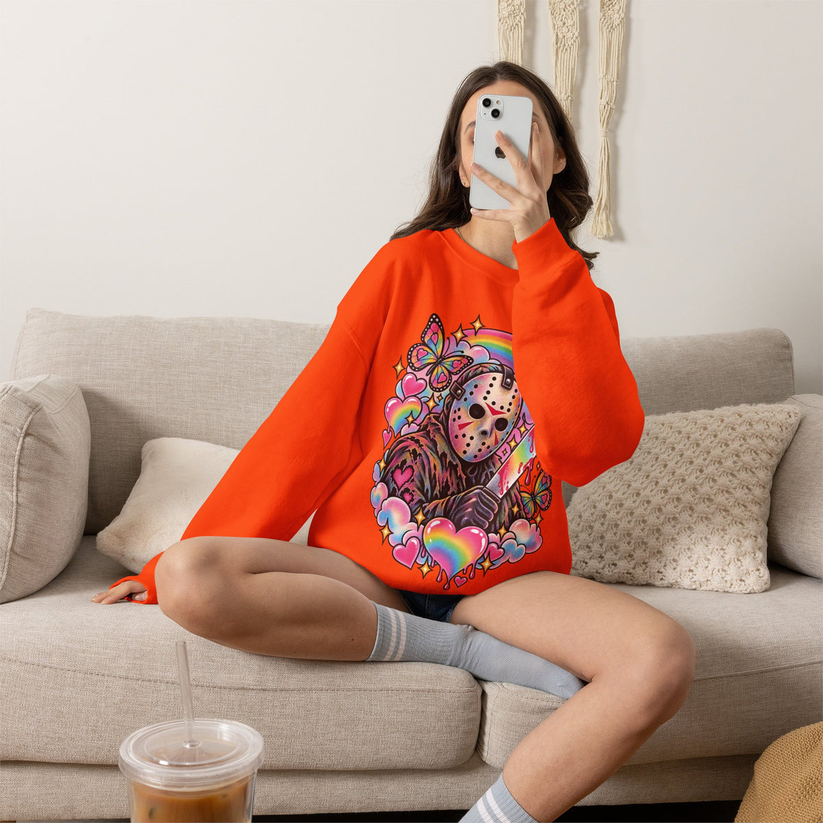 Jason Mask Rainbow Horror Crewneck Sweatshirt