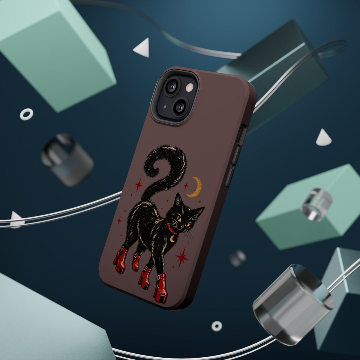 Black Cat in Red Boots MagSafe Phone Case, alternate view