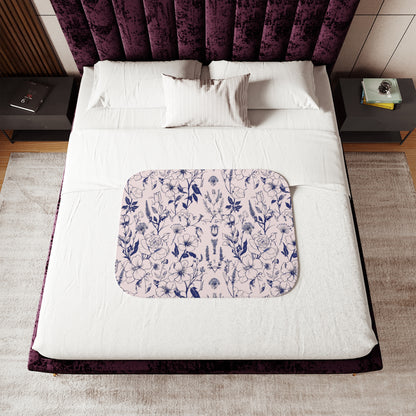 Navy Botanical Sherpa Blanket