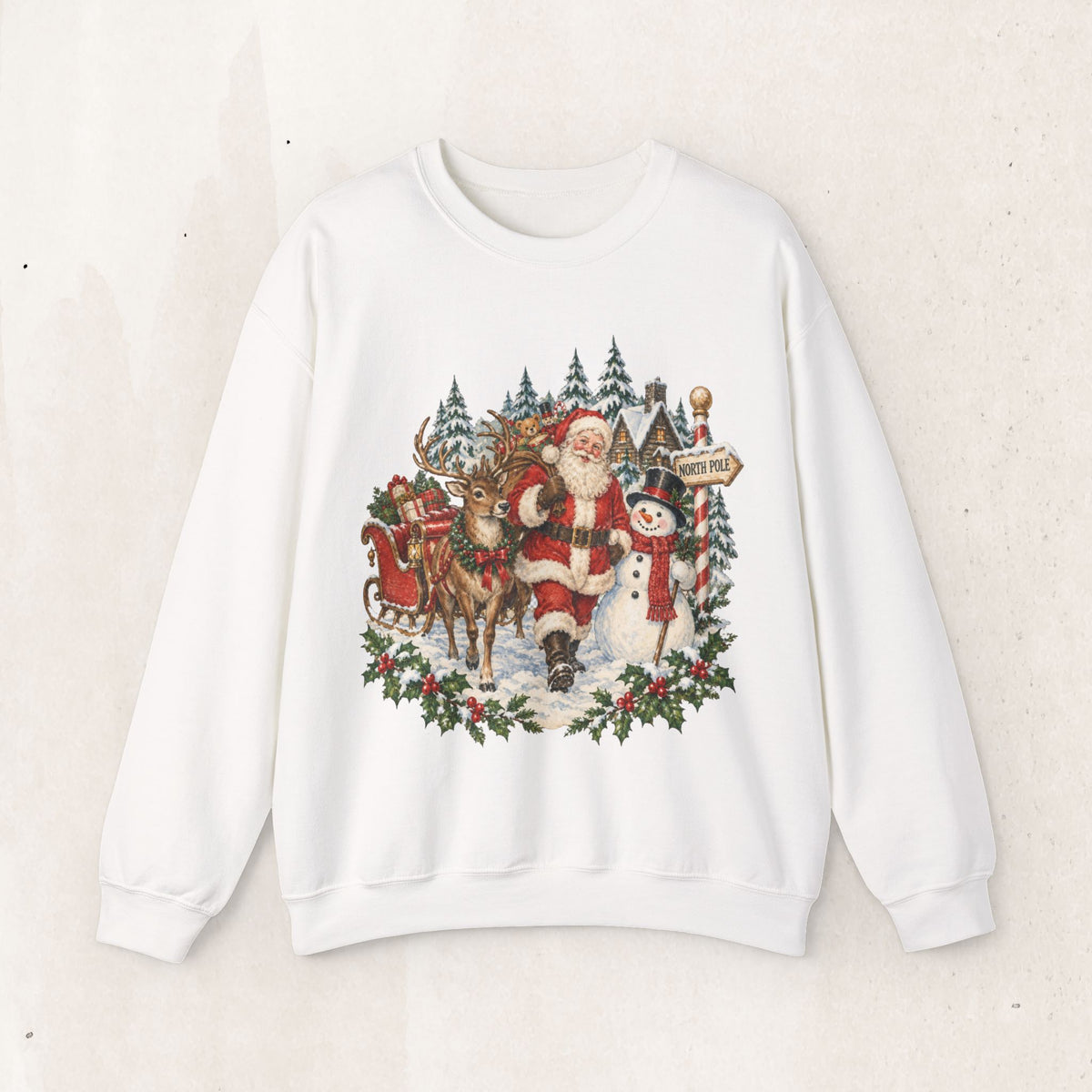 Santa and snowman vintage woodland Christmas sweatshirt