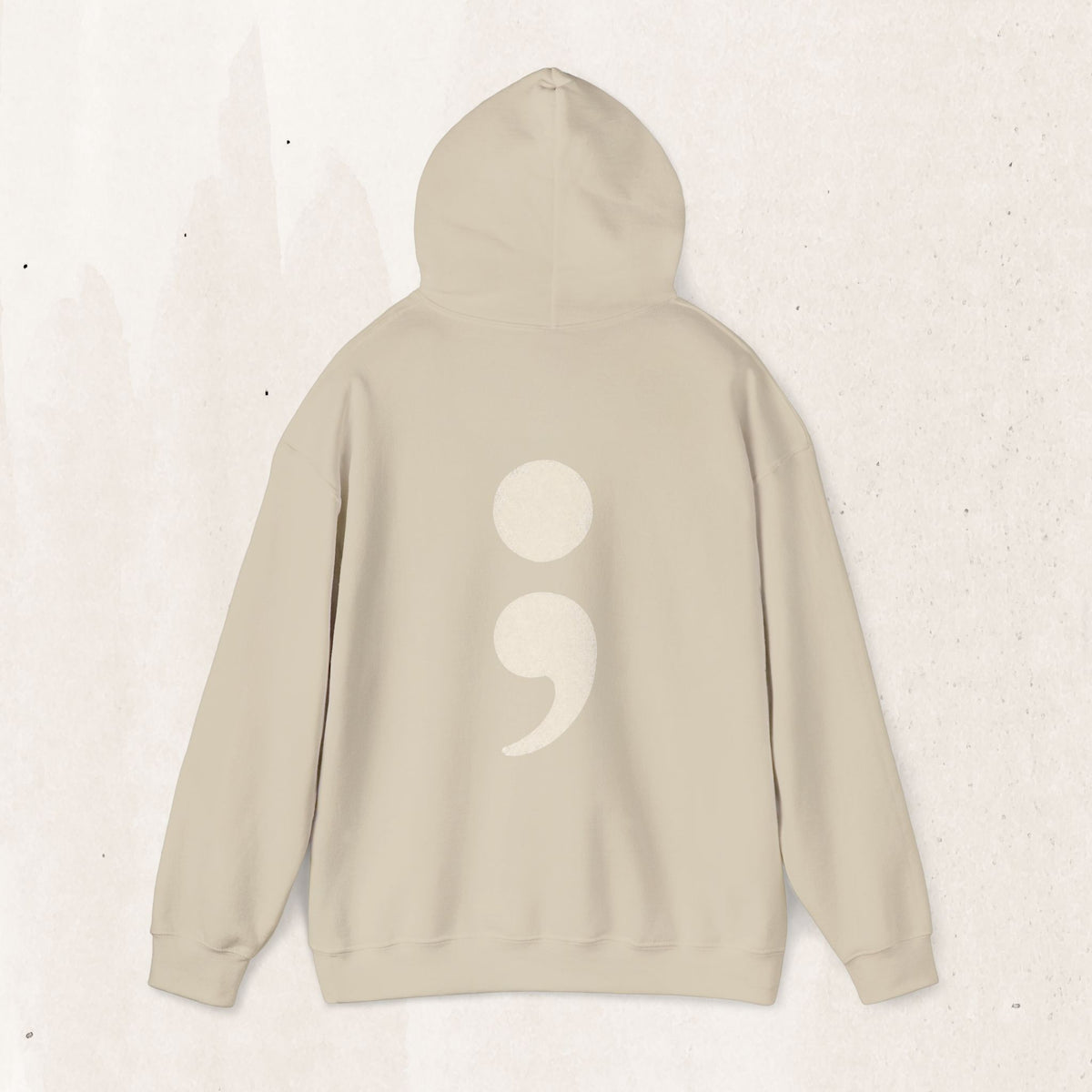 Oversized semicolon suicide awareness pullover hoodie in sand