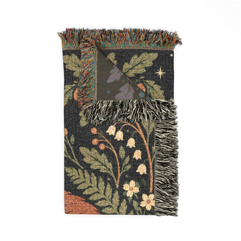 Fox Moon Woven Blanket — Cozy Floral Woodland Throw Printify