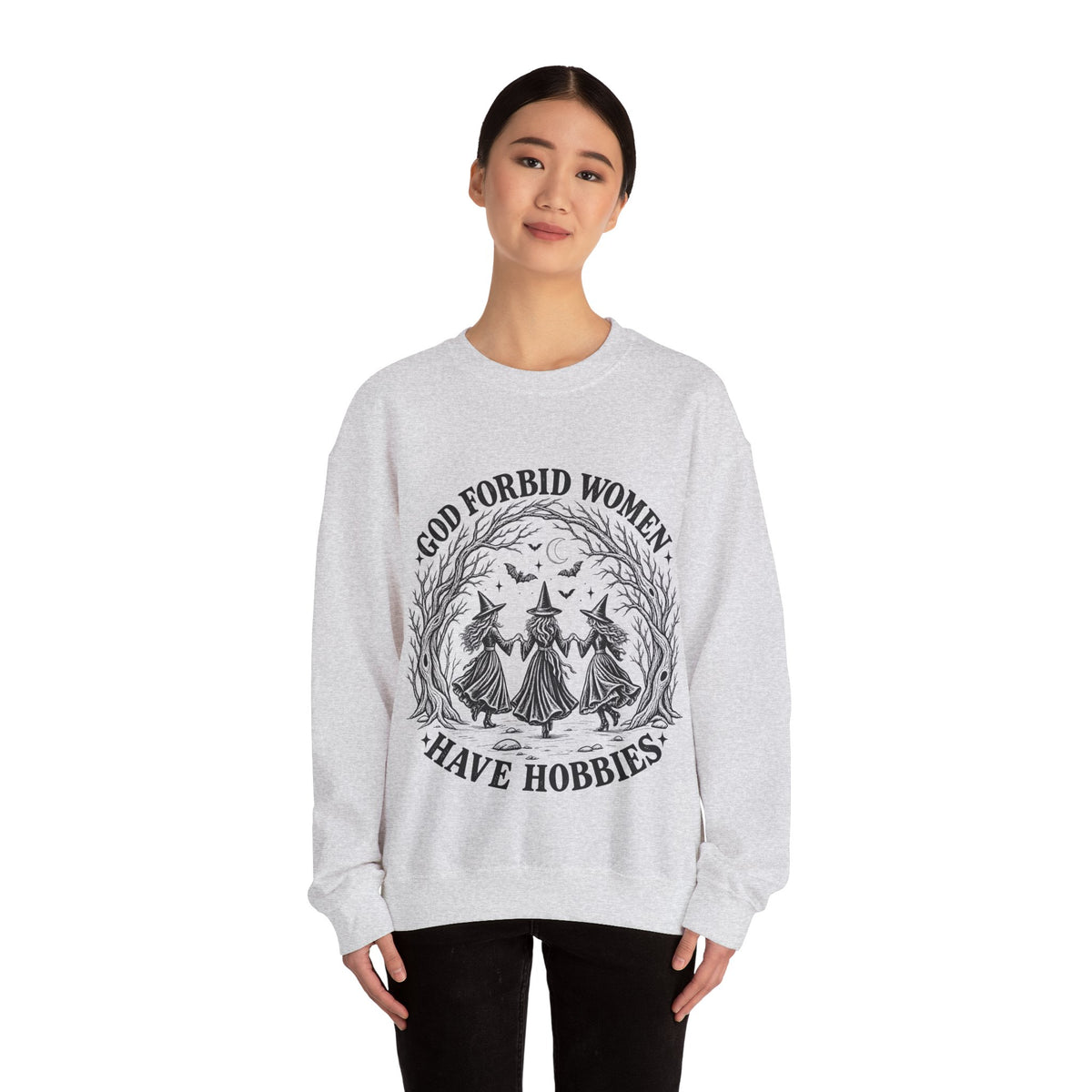God Forbid Women Have Hobbies Witch Crewneck Sweatshirt in Ash, alternate view