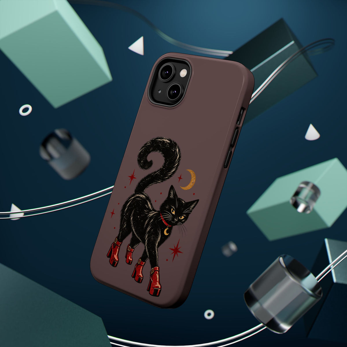 Black Cat in Red Boots MagSafe Phone Case, alternate view