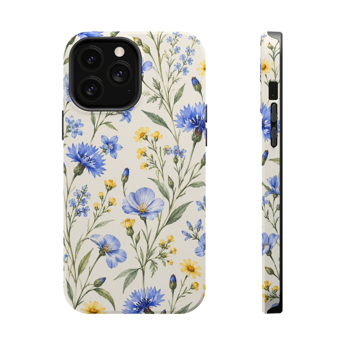 Floral Blue Cornflower Tough Magnetic Phone Case, alternate view