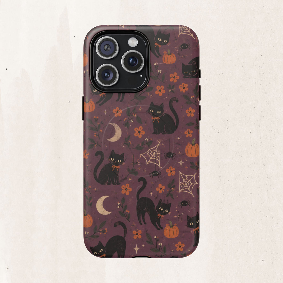 Halloween Black Cat Tough Magnetic Phone Case — Cute Spooky Pumpkins & Spiderwebs