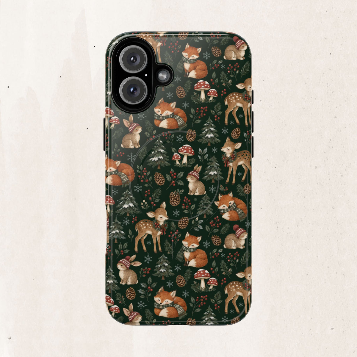 Magnetic Phone Case — Woodland Fox & Deer Holiday Pattern