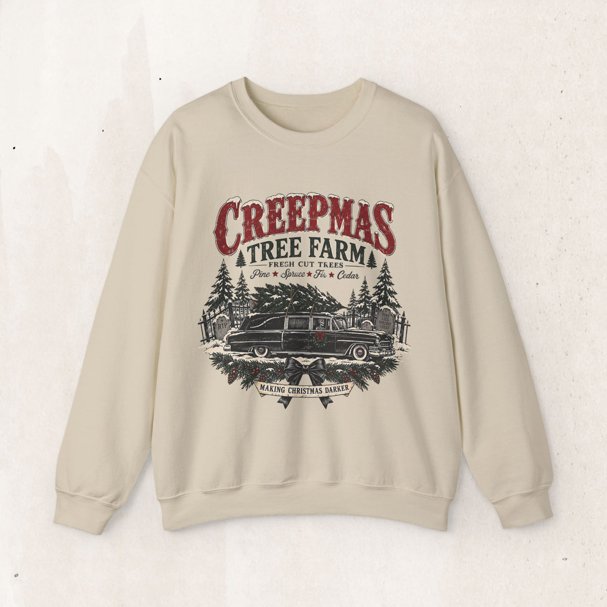 Creepmas Tree Farm Christmas Sweatshirt, Gothic Christmas Tree Crewneck