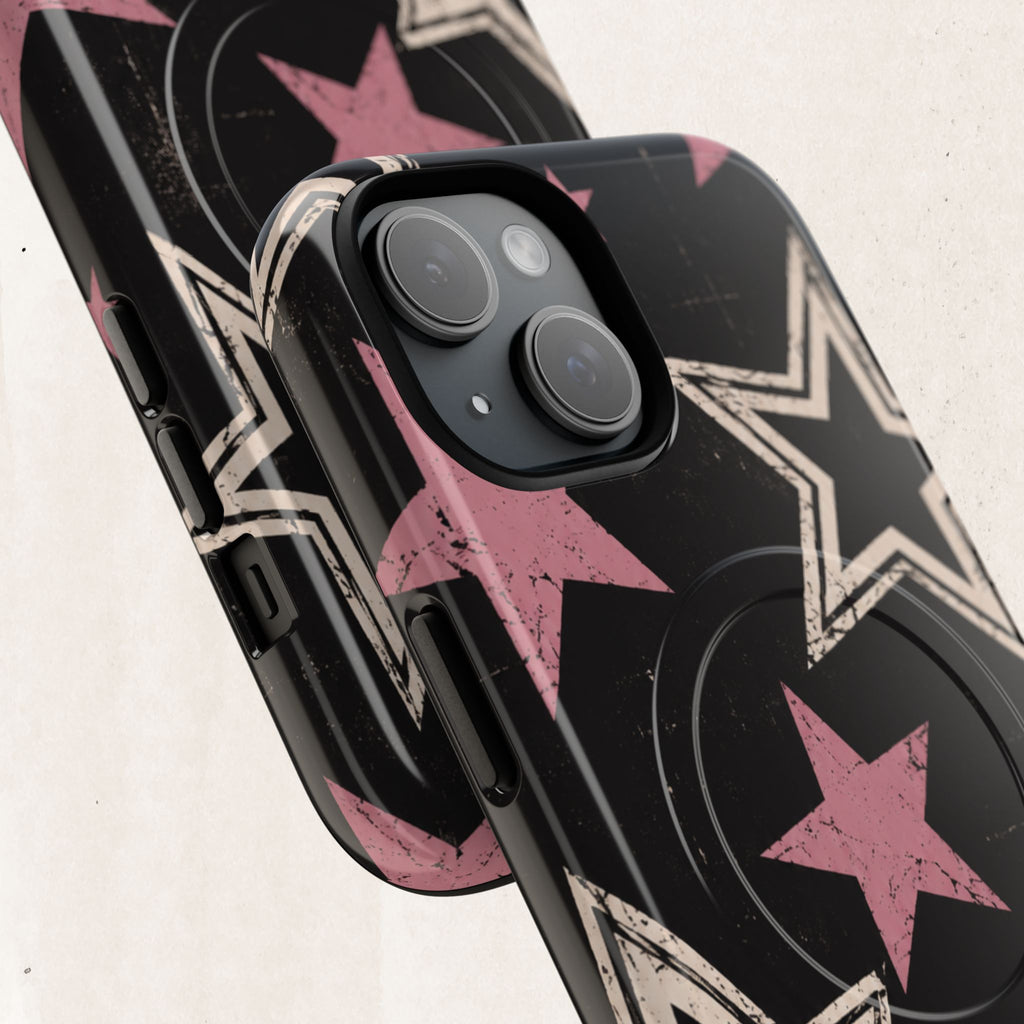 Magnetic Phone Case — Pink Retro Stars Tough Protective Cover Printify