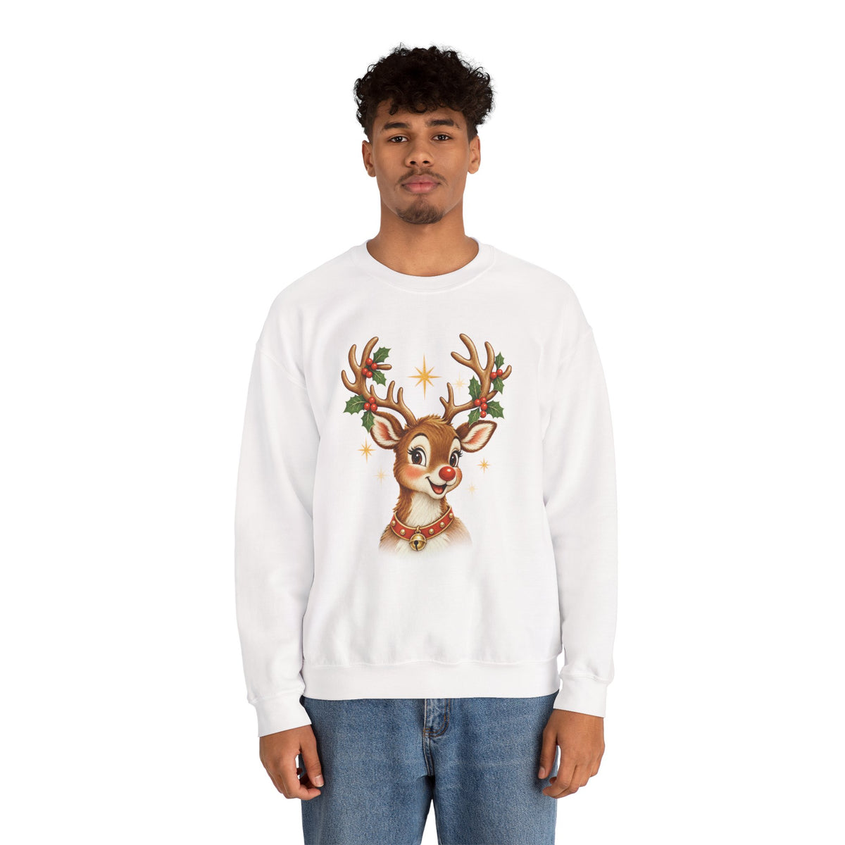 Vintage Rudolph Christmas Sweatshirt in White, alternate view