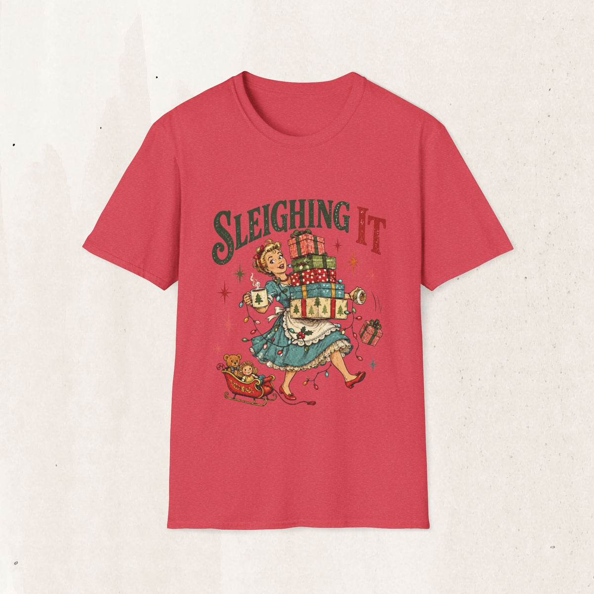 Vintage Christmas "Sleighing It" Graphic Tee
