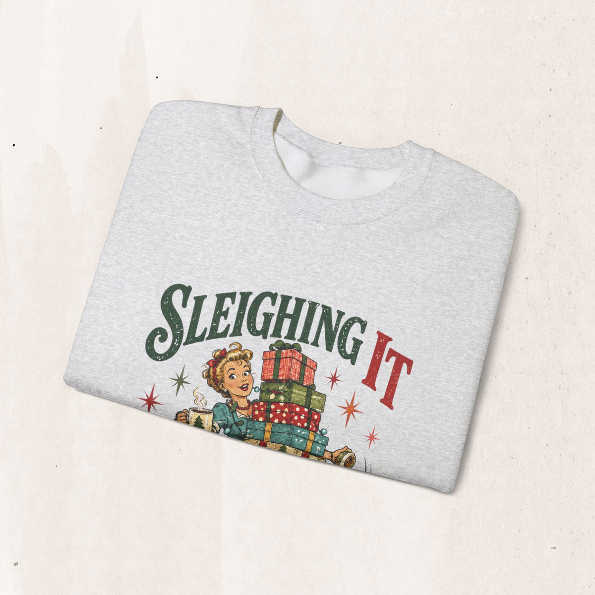 Sleighing It Christmas Crewneck Sweatshirt — Retro Holiday Gifts Design Printify