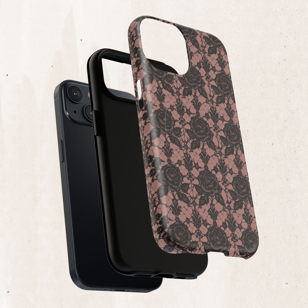 Vintage Black Lace Rose Pattern Phone Case