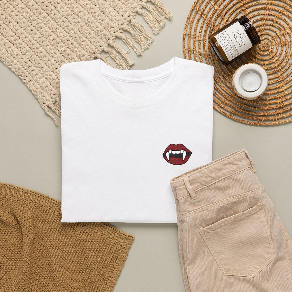 Embroidered Vampire Fangs Tee