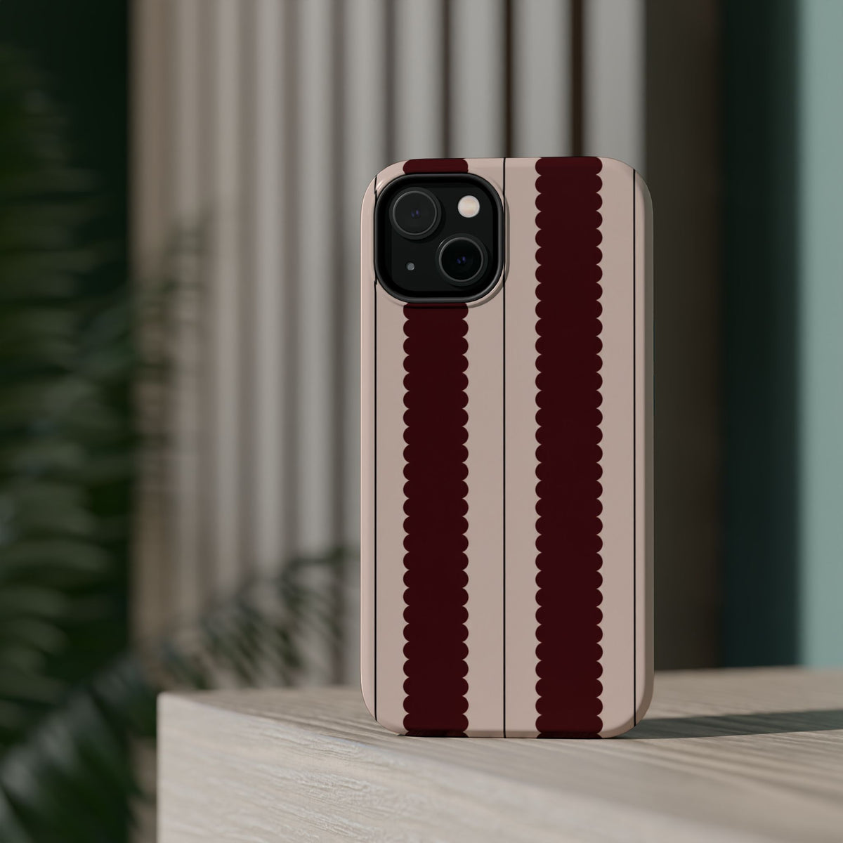 Burgundy Scallop Stripe Magnetic Phone Case, alternate view