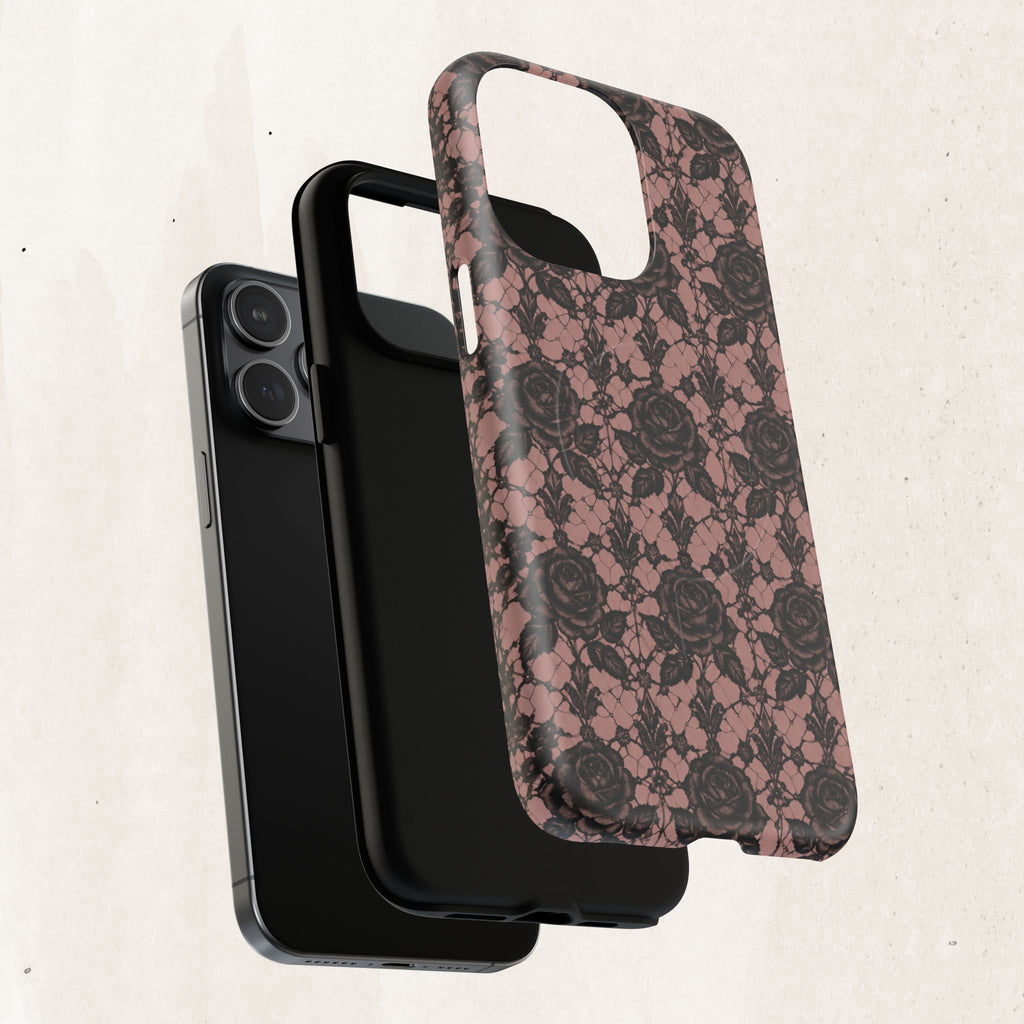 Vintage Black Lace Rose Pattern Phone Case
