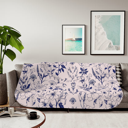 Navy Botanical Sherpa Blanket