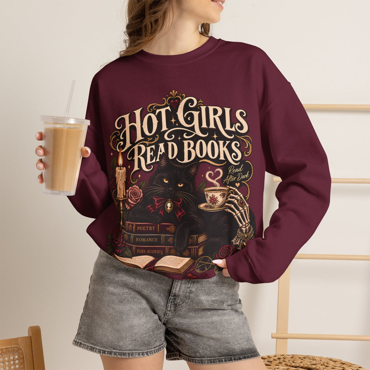 Hot Girls Read Books Crewneck Sweatshirt