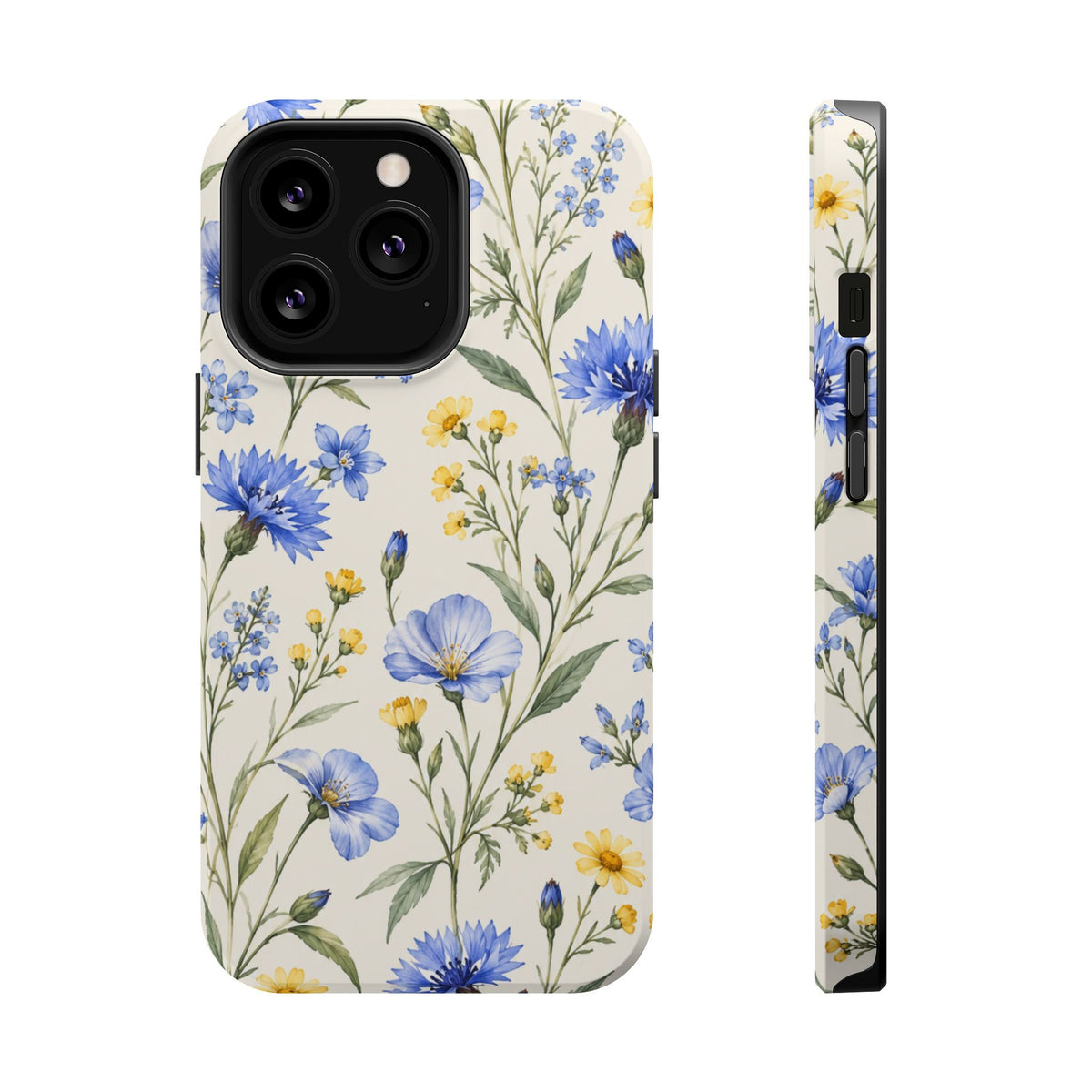Floral Blue Cornflower Tough Magnetic Phone Case, alternate view