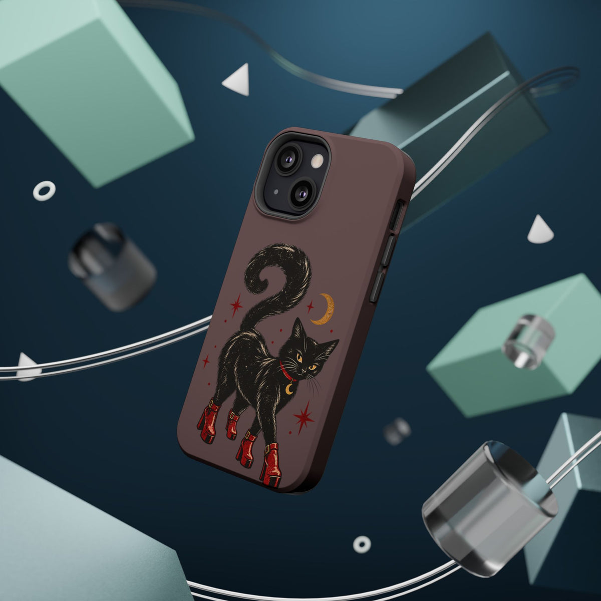 Black Cat in Red Boots MagSafe Phone Case, alternate view
