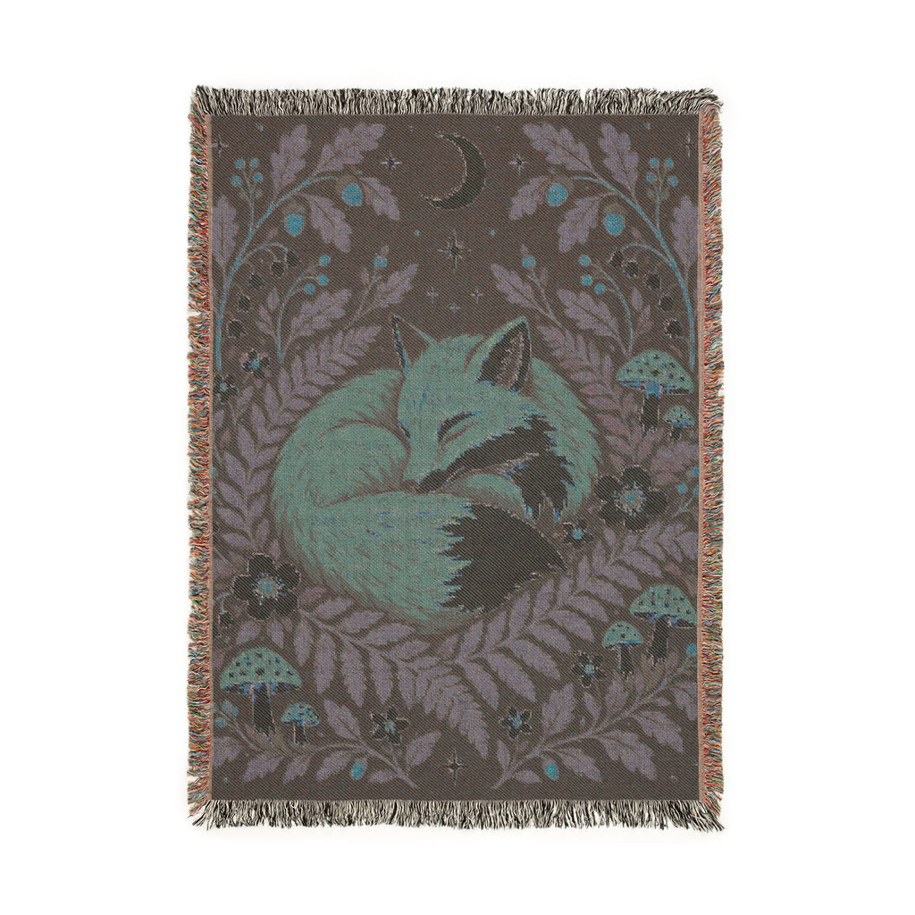 Fox Moon Woven Blanket — Cozy Floral Woodland Throw Printify