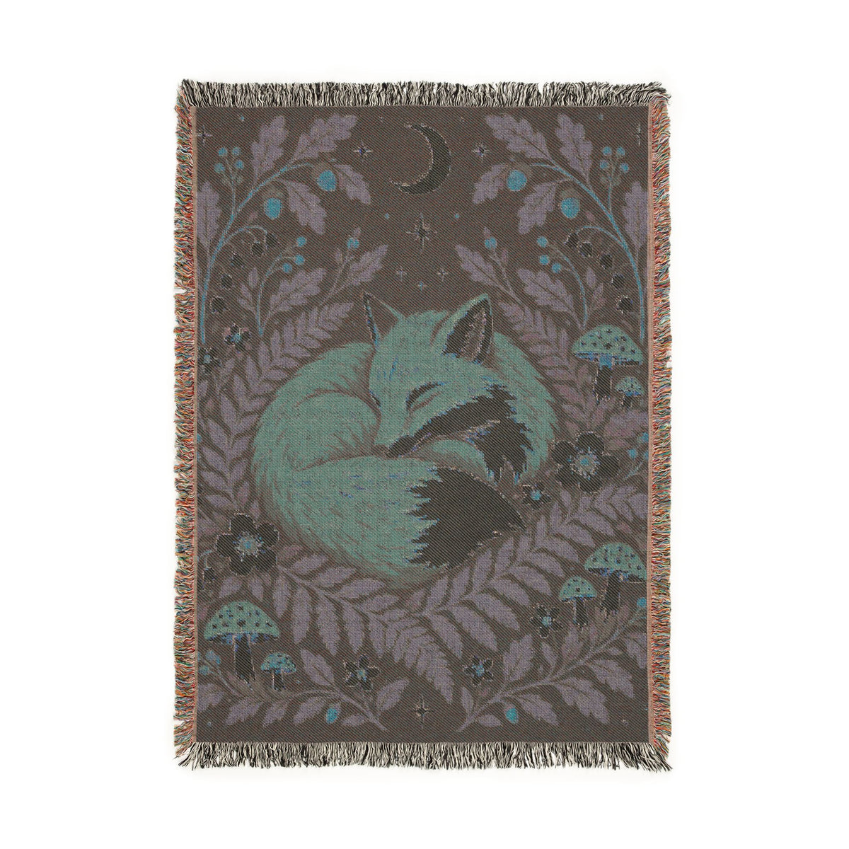 Fox Moon Woven Blanket — Cozy Floral Woodland Throw Printify
